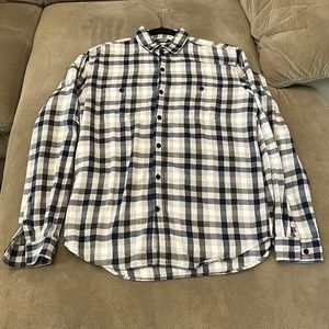 Express Men’s Casual/Dress Button down shirt. Size Large color white and blue.